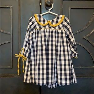 The Oaks Apparel Navy Gingham and Mustard Dress